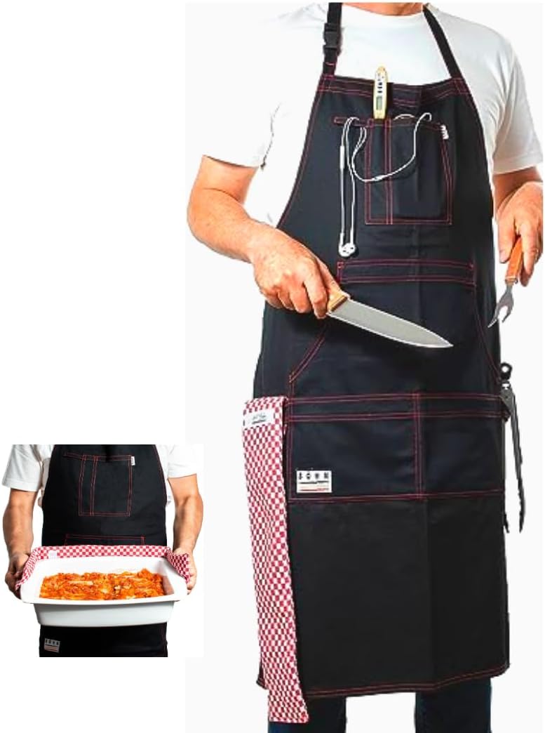 Avental Masculino Feminino Ajustável Confortável Costura Dupla Algodão inclui Toalha de panela resistente ao calor